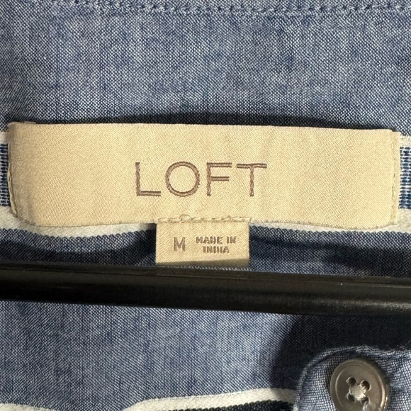 LOFT Blue White Stripe Cotton Long Sleeve Henley Tunic Top Shirt Size M - Picture 3 of 7